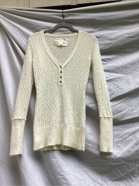 Kaisely Cream angora/Lambswool blend V-Neck Button Placket Sweater, size medium